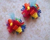 Hair Bows for Girls--Mini Funky Fun Over the Top Bows----Rainbow Brights----Pigtail bows