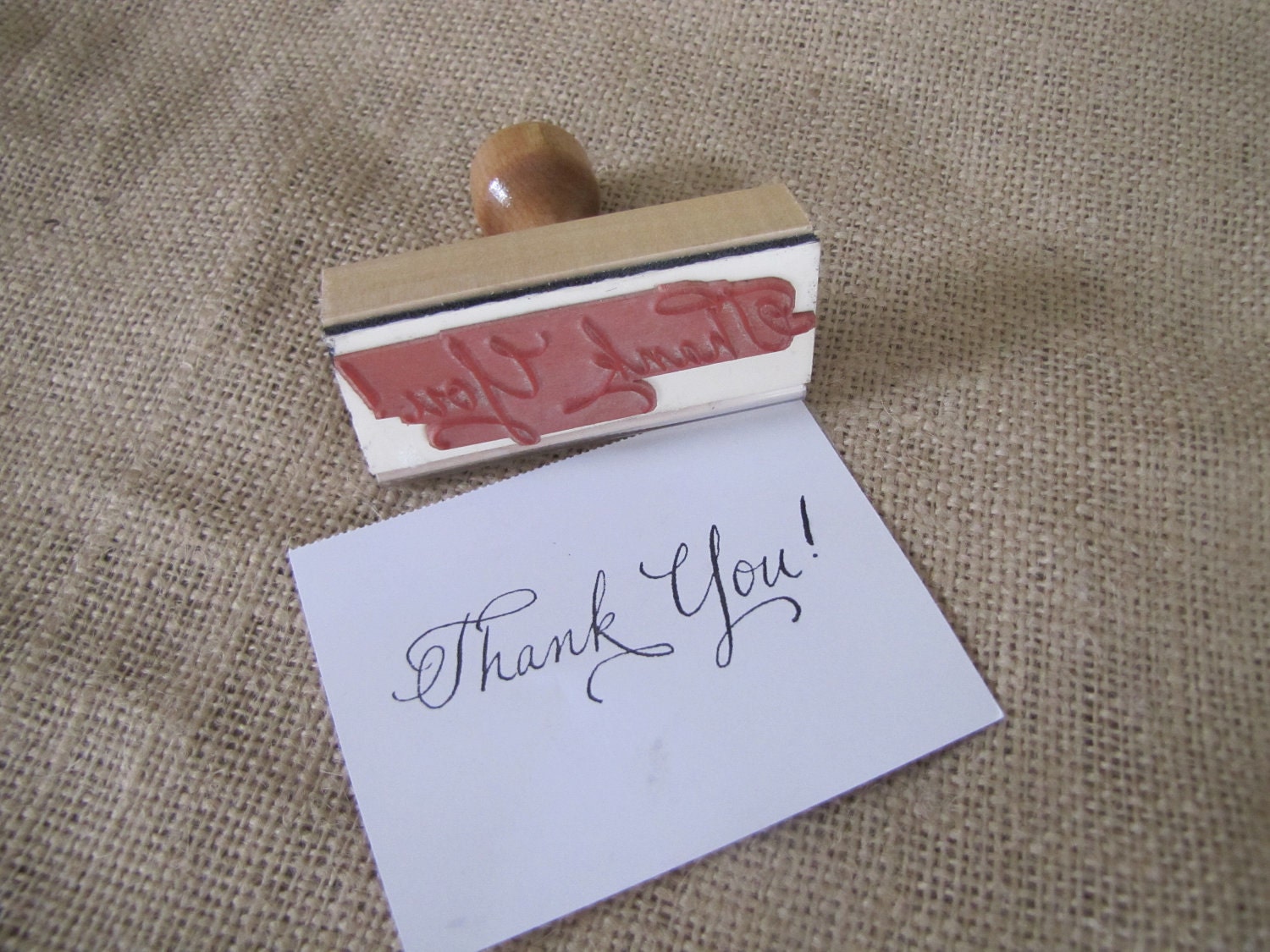 Custom "Thank You" Stationery Wood Handle Rubber Stamp Calligraphy