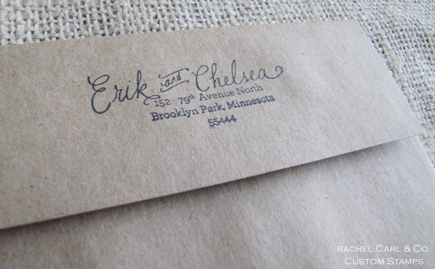 Return Address Wood Handle Rubber Stamp Calligraphy and Text Style