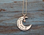I LOVE YOU to the MOON and Back Disc Hand stamped necklace in Sterling Silver- In stock and ready to ship
