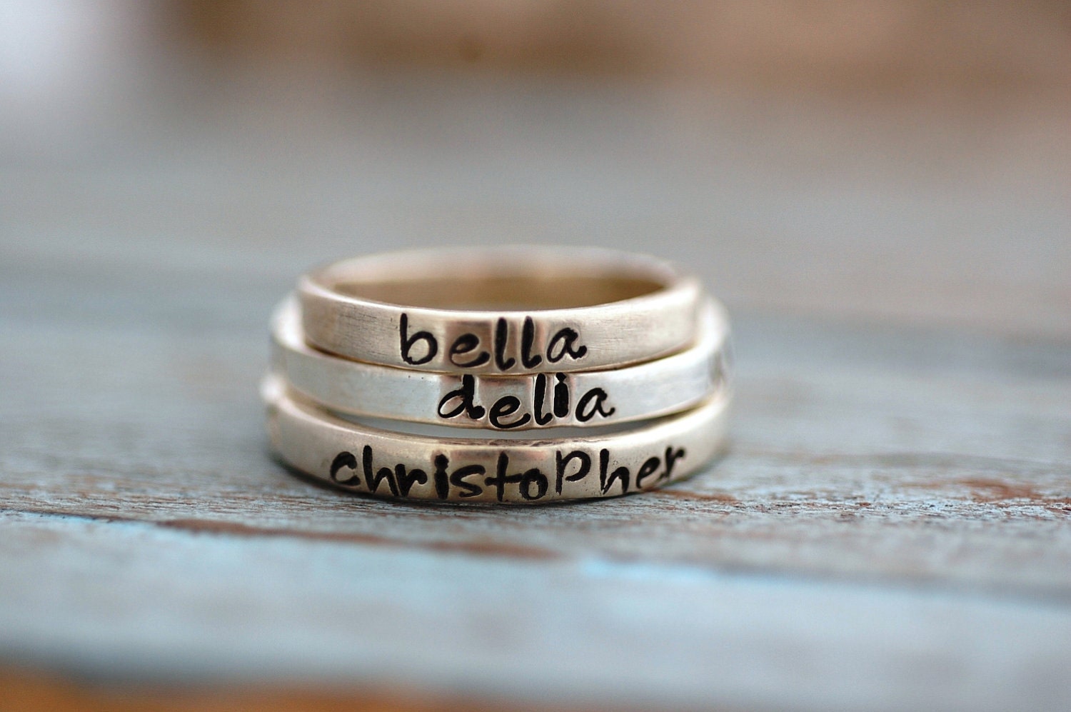 Personalized Stackable Hand Stamped Stacking Rings in Sterling Silver-ONE Ring