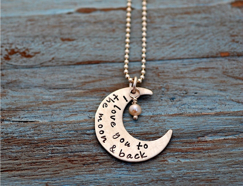 I LOVE YOU to the MOON and Back Disc Hand stamped necklace in Sterling Silver- In stock and ready to ship
