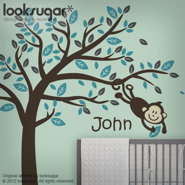 Tree Wall Decal - Monkey Tree Wall Decal w/ personalized decal - 0054
