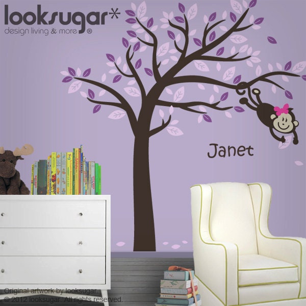 Tree Wall Decal - Monkey Tree Wall Decal w/ personalized decal - 0054