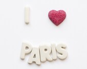 I Heart Paris Typography Photography print Red heart 8x8 French home decor white still life minimalist color photography wall decor poster
