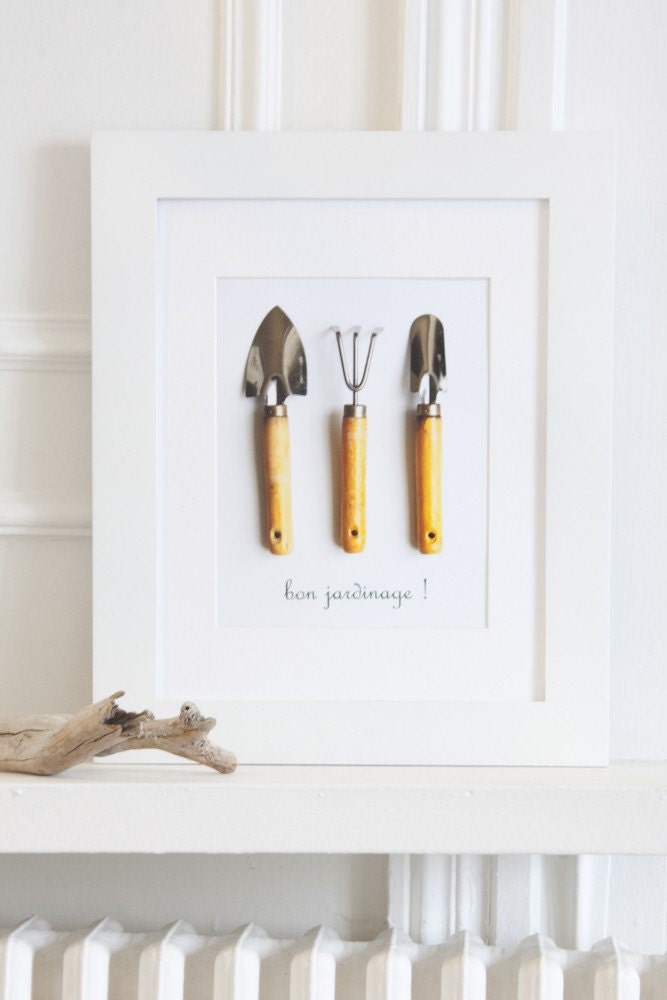 Happy Gardening French Home decor Poster - 8 x 10 - Fine Art Photography print - Green Thumb gardens Decor Tools Wall art Shabby chic