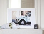 Mint retro car Photo - 2CV Citroen - Provence, France - 16 x 20 - Fine Art Photography print - French home decor - Pastel Green Wall art