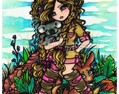 Australian Girl Koala Kangaroo 8x10 Art Print Hannah Lynn