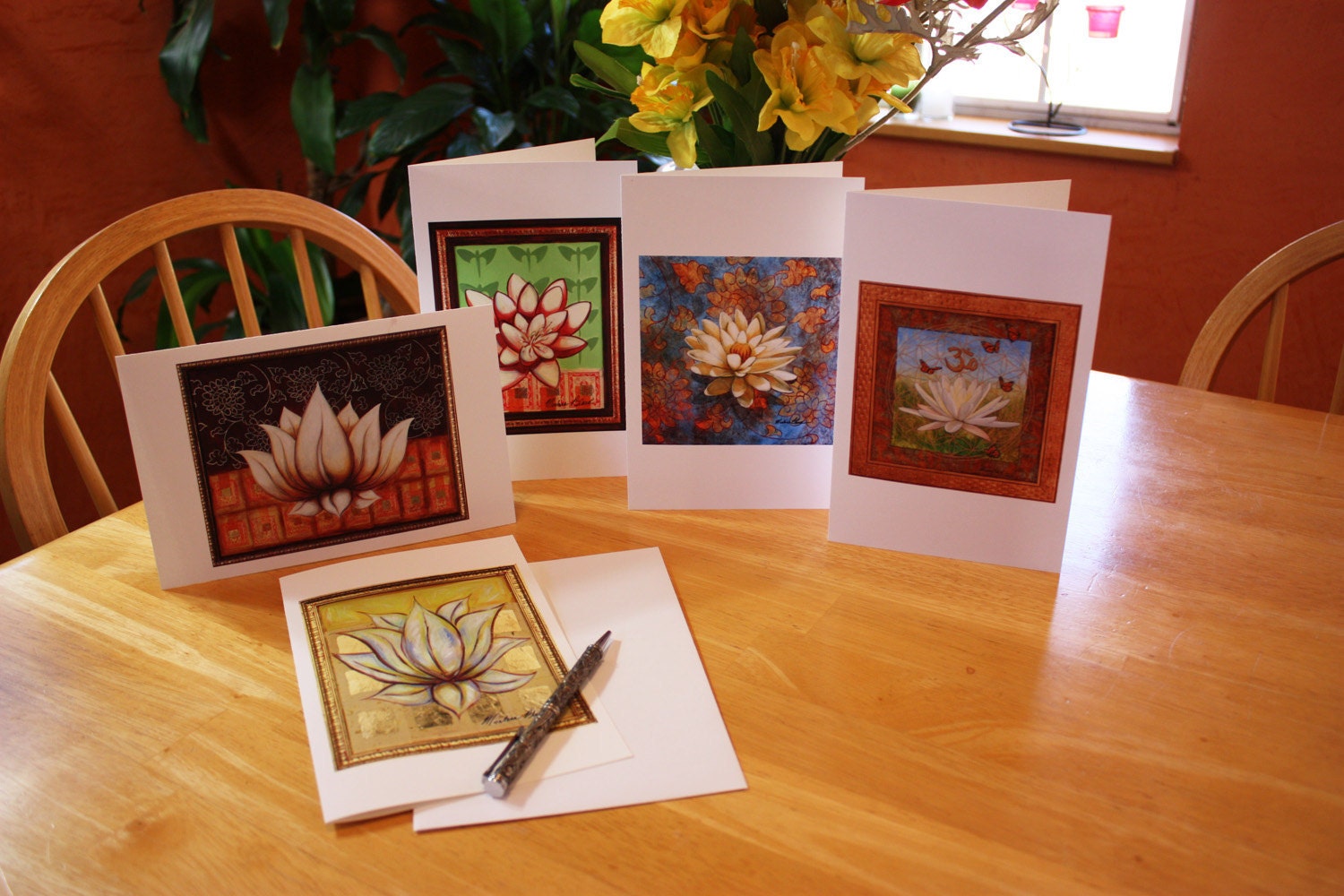 Lotus Art, Lotus Note Card Set, Lotus Prints