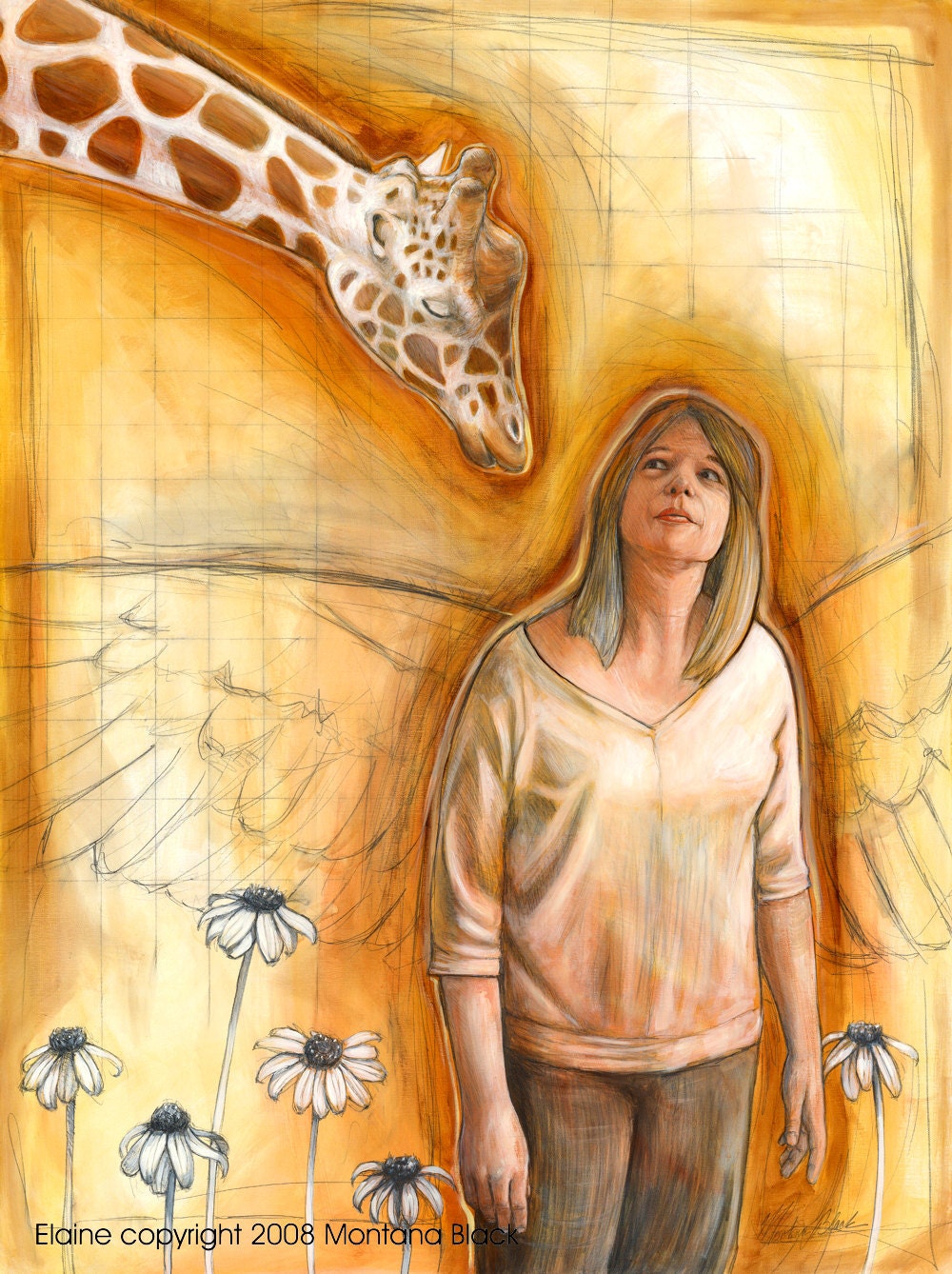 Angel/ Giraffe Art Print "Elaine" 16x20