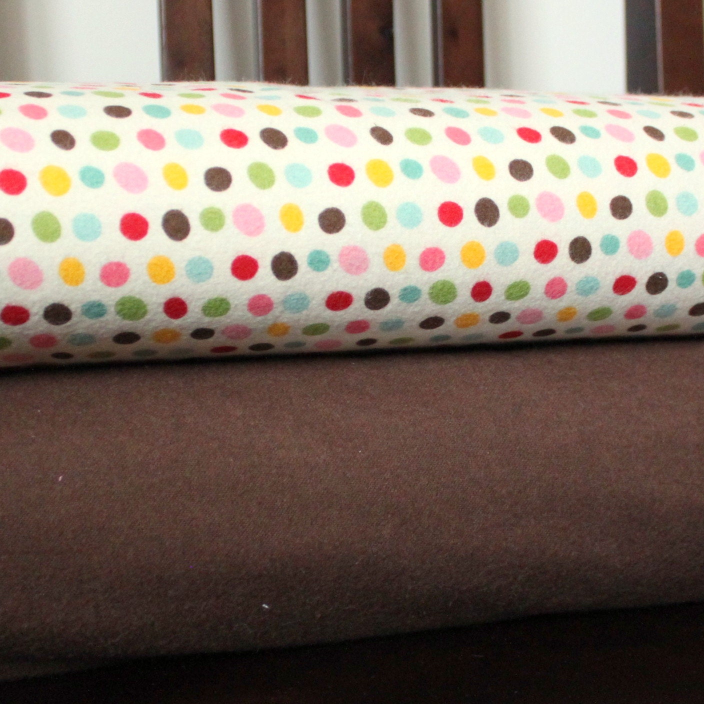 Multi Color Pink and Green Pretty Paisley Dot and Solid Brown Flannel Blanket Bundle, 2 Yards