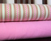 Pink Green Polka Dot Stripe and Solid Pink Flannel Blanket Bundle, 2 Yards