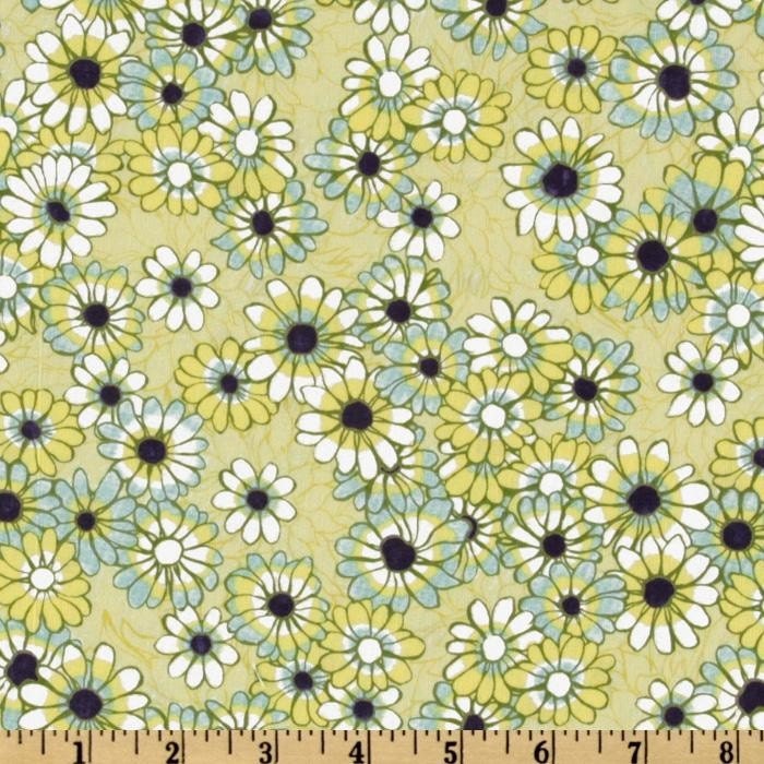 Blue Green and Yellow Daisy Fabric, Ashleighs Garden For Studio-E, Garden Daisy in Green, 1 Yard