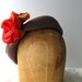 1940s hat / 30s 40s vintage brown wool felt Beret Hat, apricot rose by Play Topper