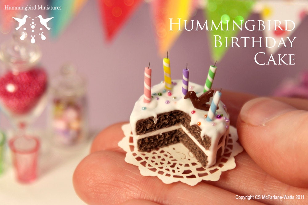 SALE - Hummingbird Birthday Cake 1/12 scale dollhouse miniature