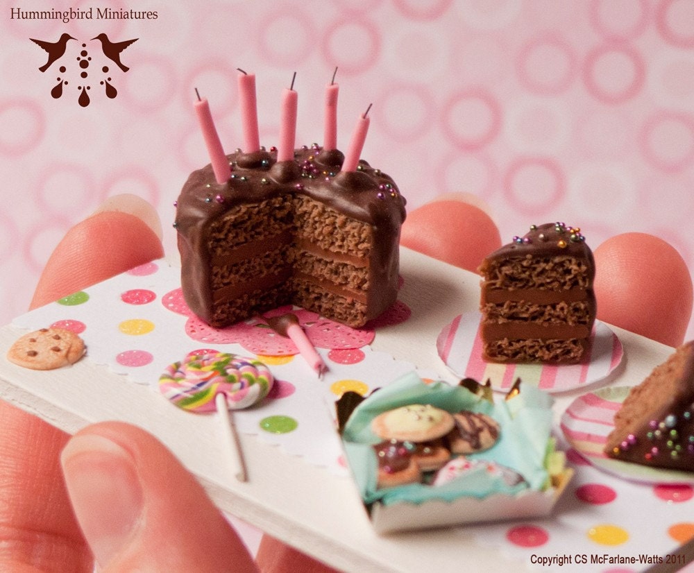 Chocolate Birthday Cake Board 1/12 scale dollhouse miniature