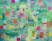 Original Abstract Painting Green 11"x14"