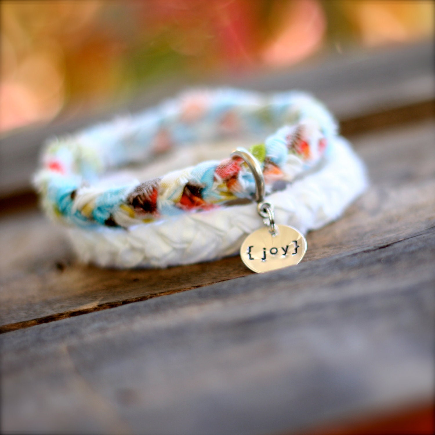 CLOUDY SKIES Braided Fabric Bracelet with Hand-Stamped Tag