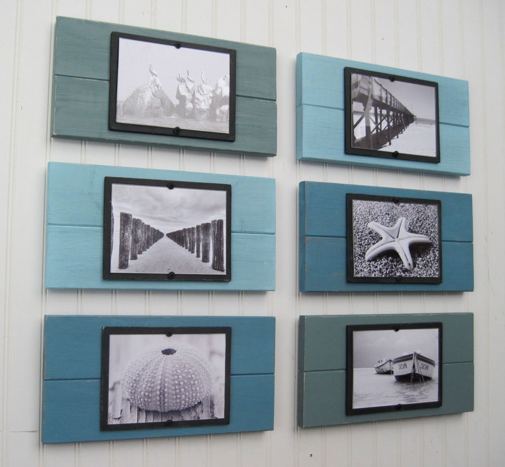 Set of Six Plank Frames with Shades of Turquoise  for 5x7 Pictures