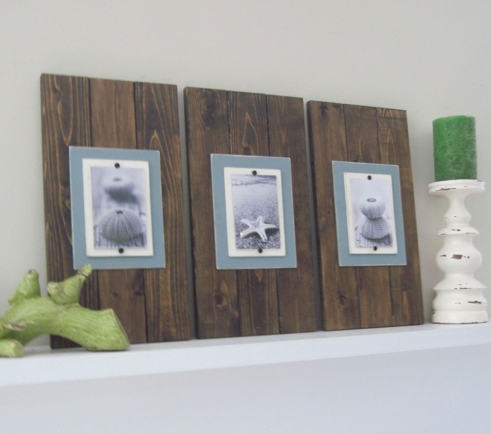 Set of Three Long dark Walnut Stained Plank Frames for 4X6