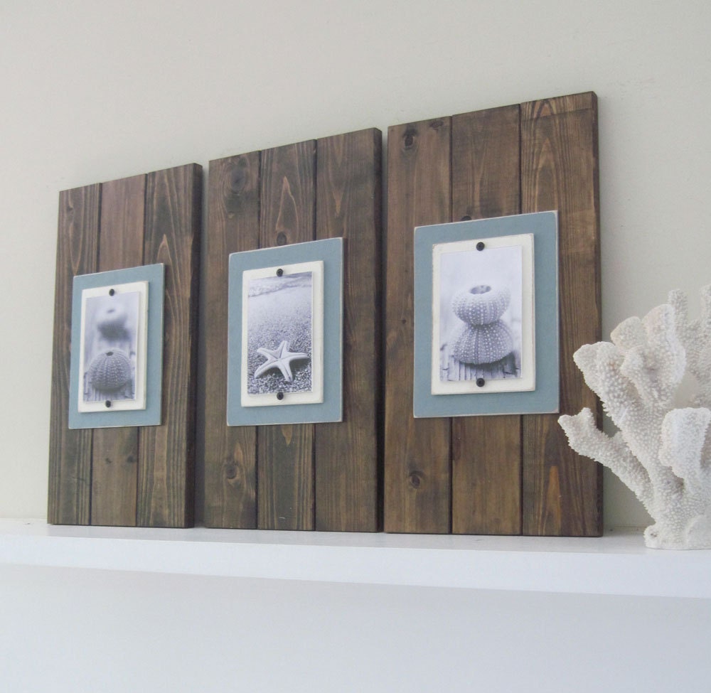 Set of Three Long dark Walnut Stained Plank Frames for 4X6