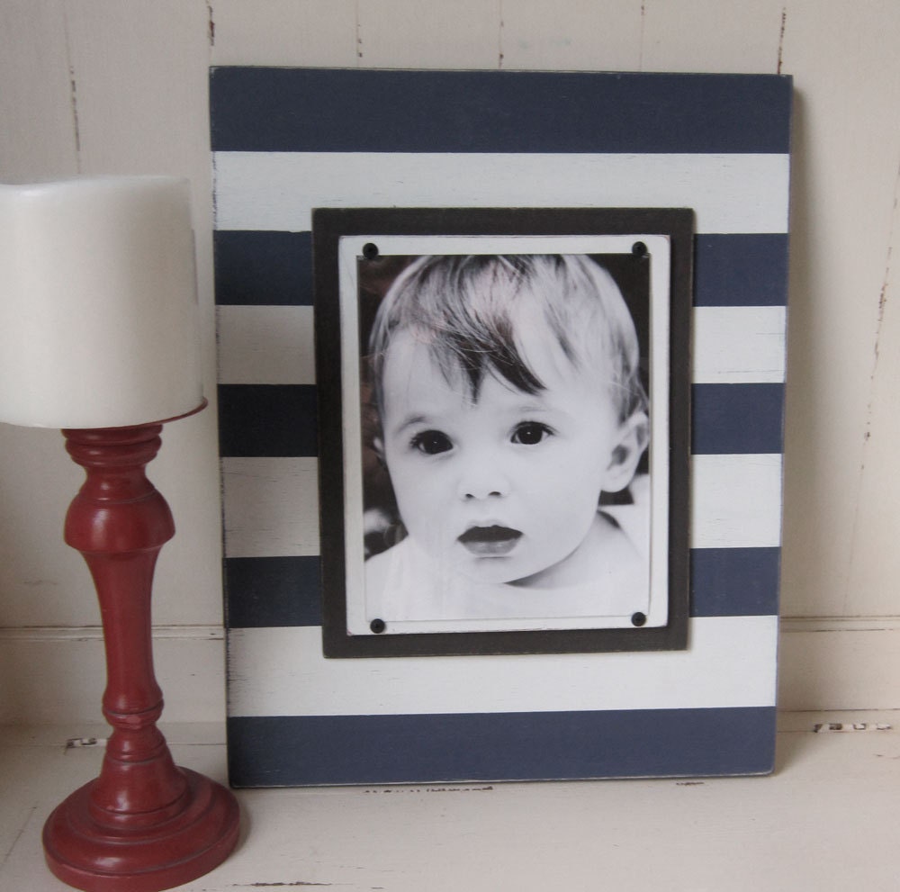 Large Navy and White Stripe Frame for 8x10