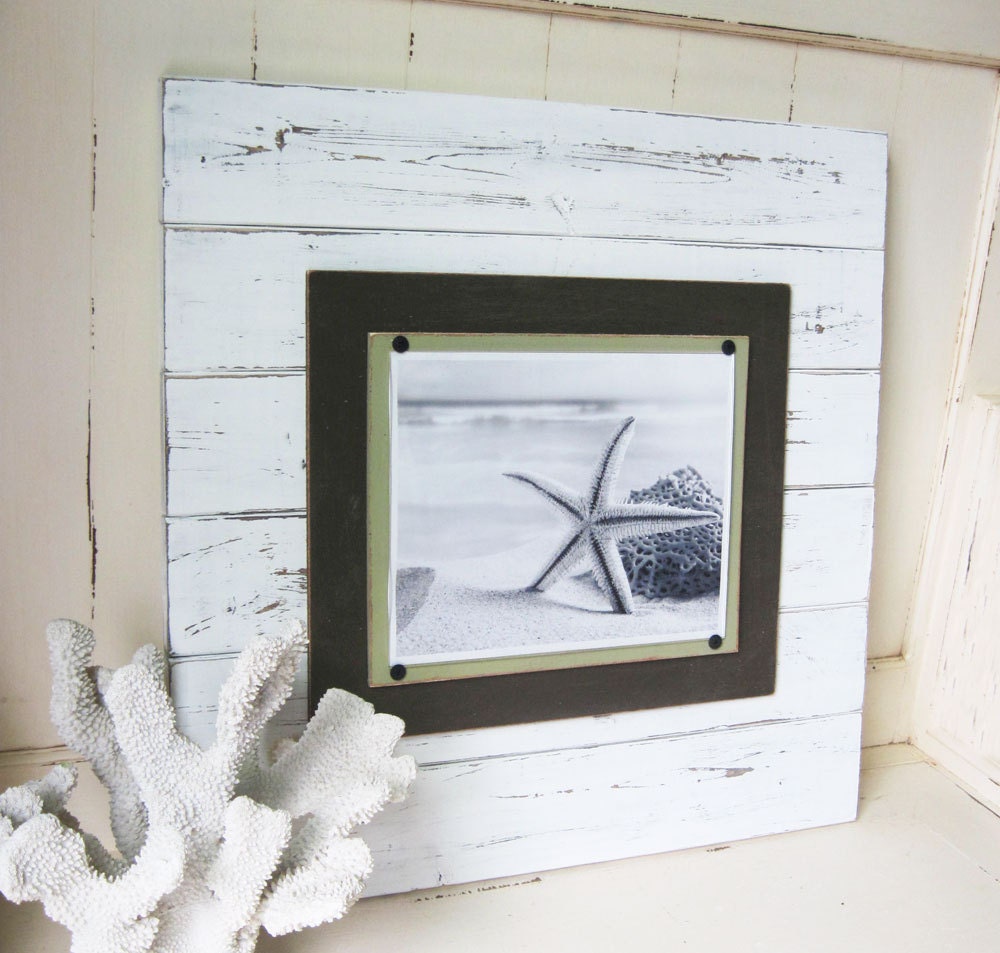 X-tra Large White Distressed 21x21 Plank Frame for 8x10