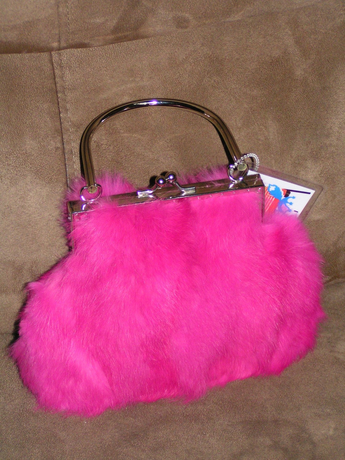 Genuine Rabbit Fur Bright Pink Handbag Purse by roadkillcreations Pink handbags, Fur handbags