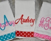 Personalized Burp Cloths Set of 3 with Sewn on Ribbon