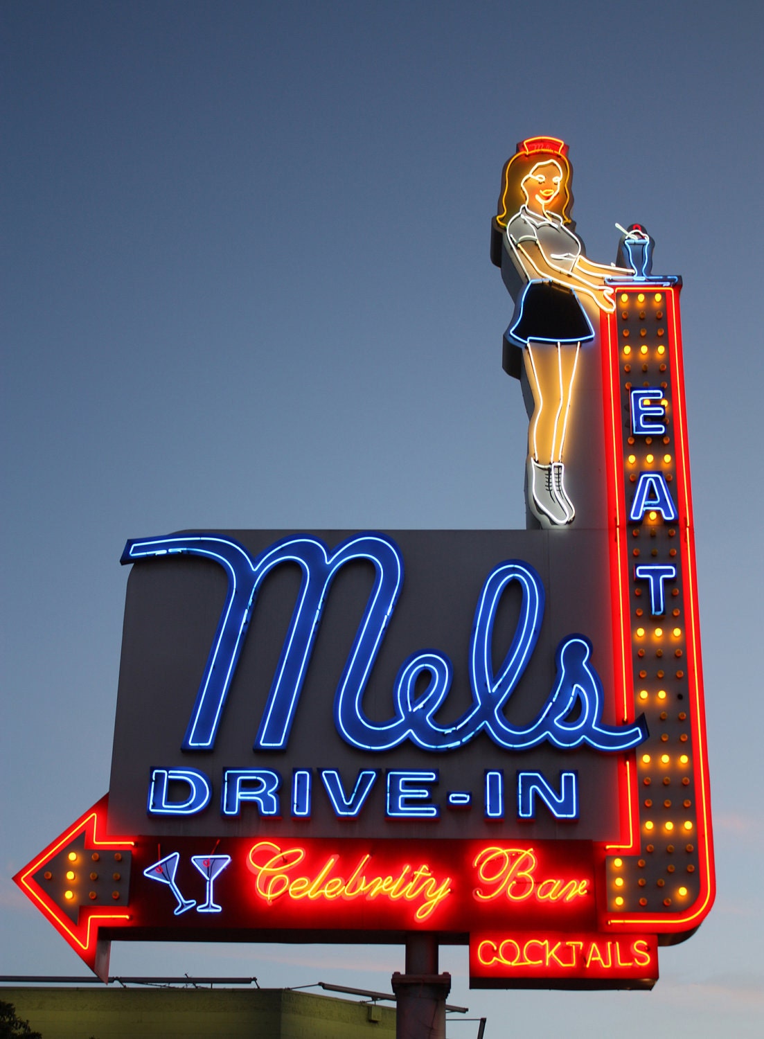 Mel's Drive-In Neon sign, color Photograph, 8x10"