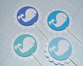 12 Whale Cupcake Toppers - Boys Baby Shower or Birthday Party