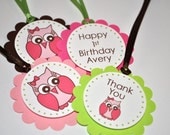 12 Birthday Favor Tags - Owl Girls 1st Birthday Party Decorations