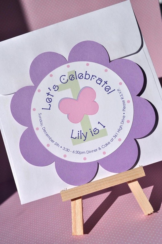 10 Birthday Invitations - Girls 1st Birthday Party - Flower and Butterfly Theme