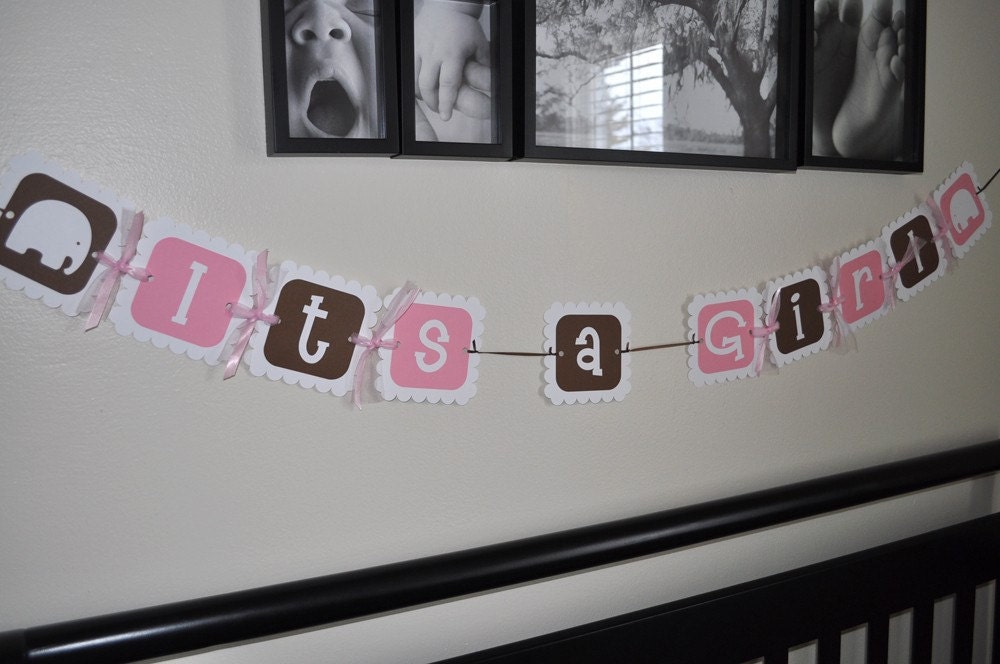 Elephant Baby Shower Banner - Baby Shower Decorations - It's a Girl - Elephant Theme Pink and Brown Il_570xn