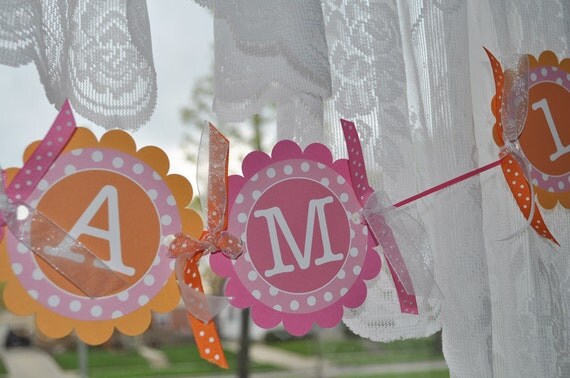 Highchair Banner - 1st Birthday Banner - Polkadots Orange, Pink and White - Birthday Party Decorations Il_570xn