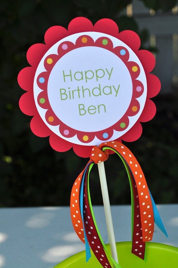 Birthday Cake Topper or Centerpiece Decoration 1st Birthday - Red Bubblegum Theme Il_570xn