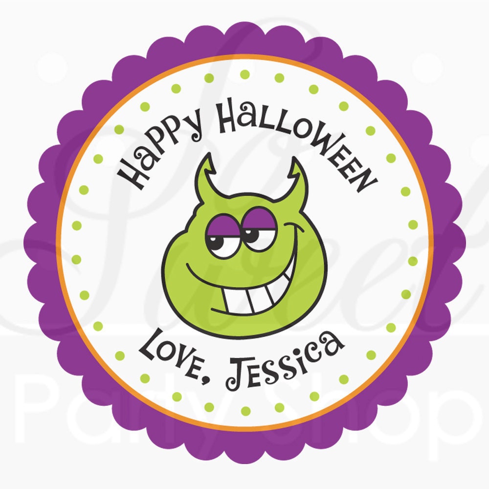 24 Halloween Personalized Stickers - Monster - Halloween Favors, Halloween Party Il_570xn