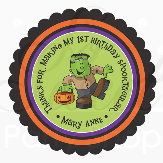 24 Halloween Favors Stickers Personalized - Frankenstein - Favor Sticker Labels - Halloween Decorations, Trick or Treat Il_570xn