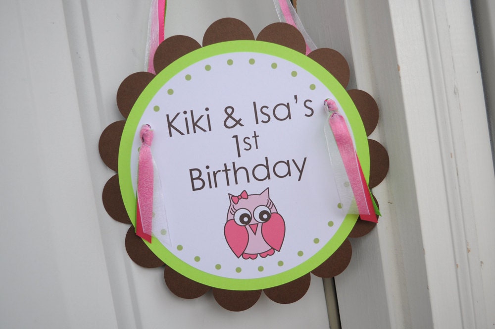 Girls 1st Birthday Party Door Sign - Girl Owl Theme - Woodland Party - Girls Birthday Party Decorations Il_570xn