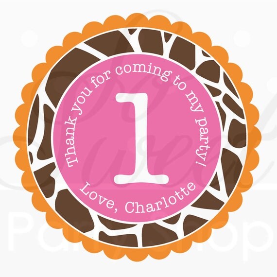 24 Birthday Favor Sticker Labels - Girls 1st Birthday - Orange, Pink Giraffe Print Il_570xn