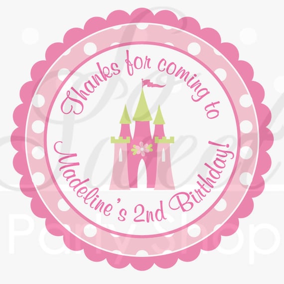 24 Princess Birthday Sticker Labels - Party Favors, Thank Yous, Envelope Seals, Party Decorations - Pink, Lime Green Polkadots Il_570xn