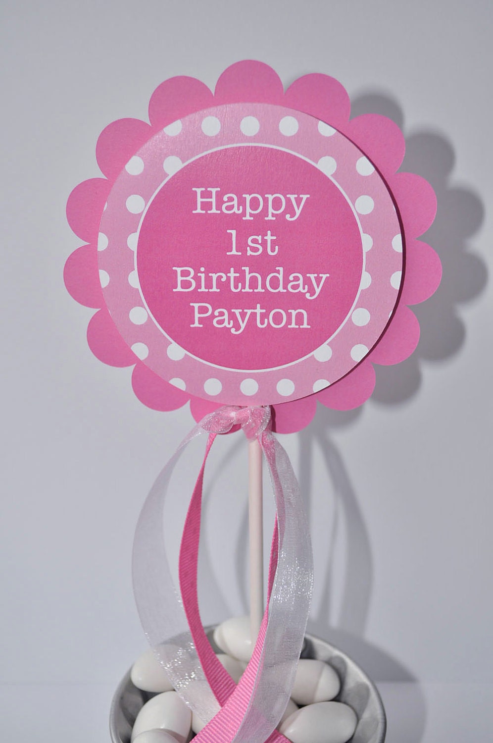 1st Birthday Cake Topper - Polkadots Pink and White - Personalized with Name Il_570xn