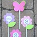 12 Birthday Favor Tags - Thank You - Flower and Butterfly Theme