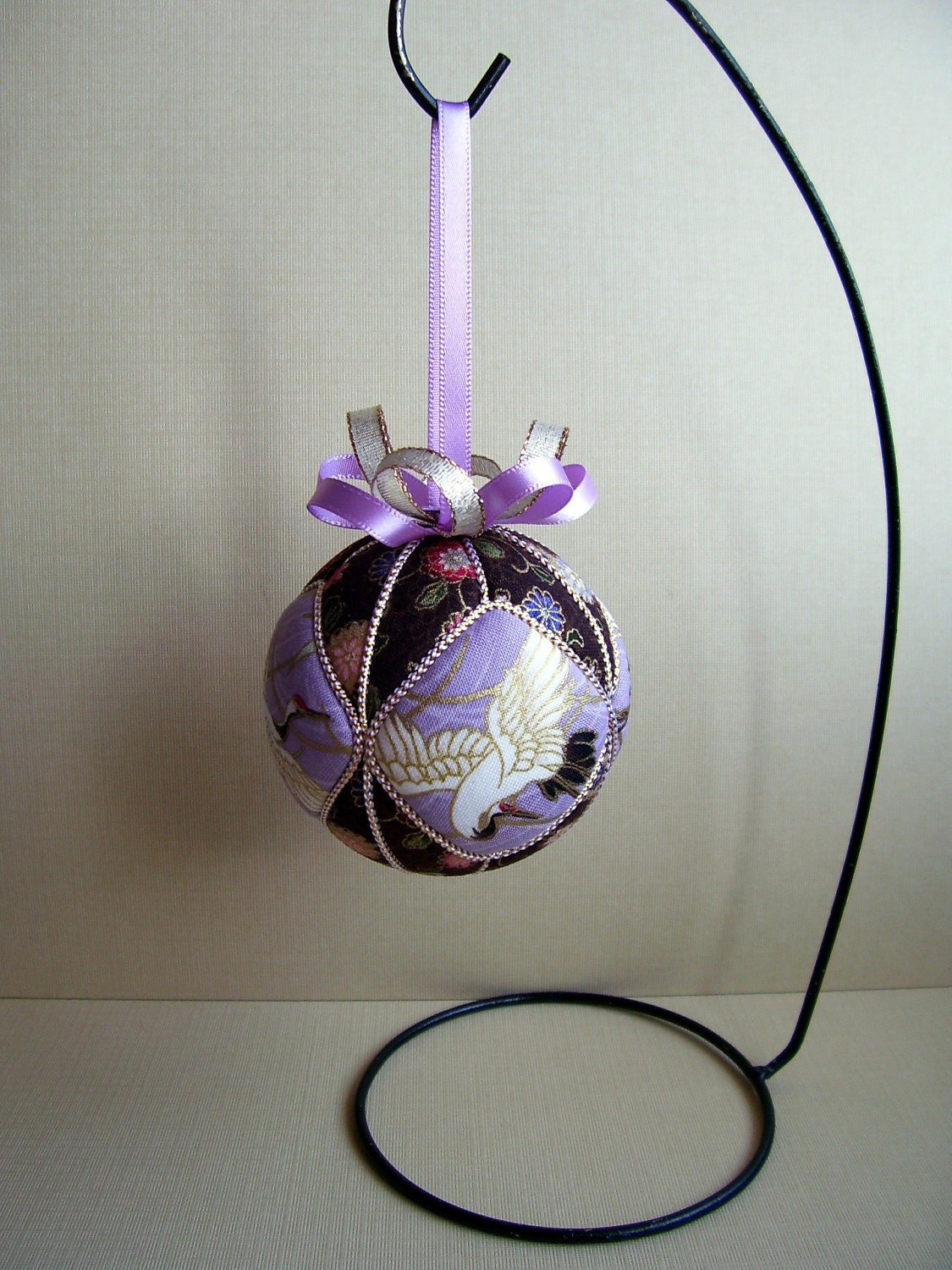 Cranes and Chrysanthemums Japanese Kimekomi Ornament