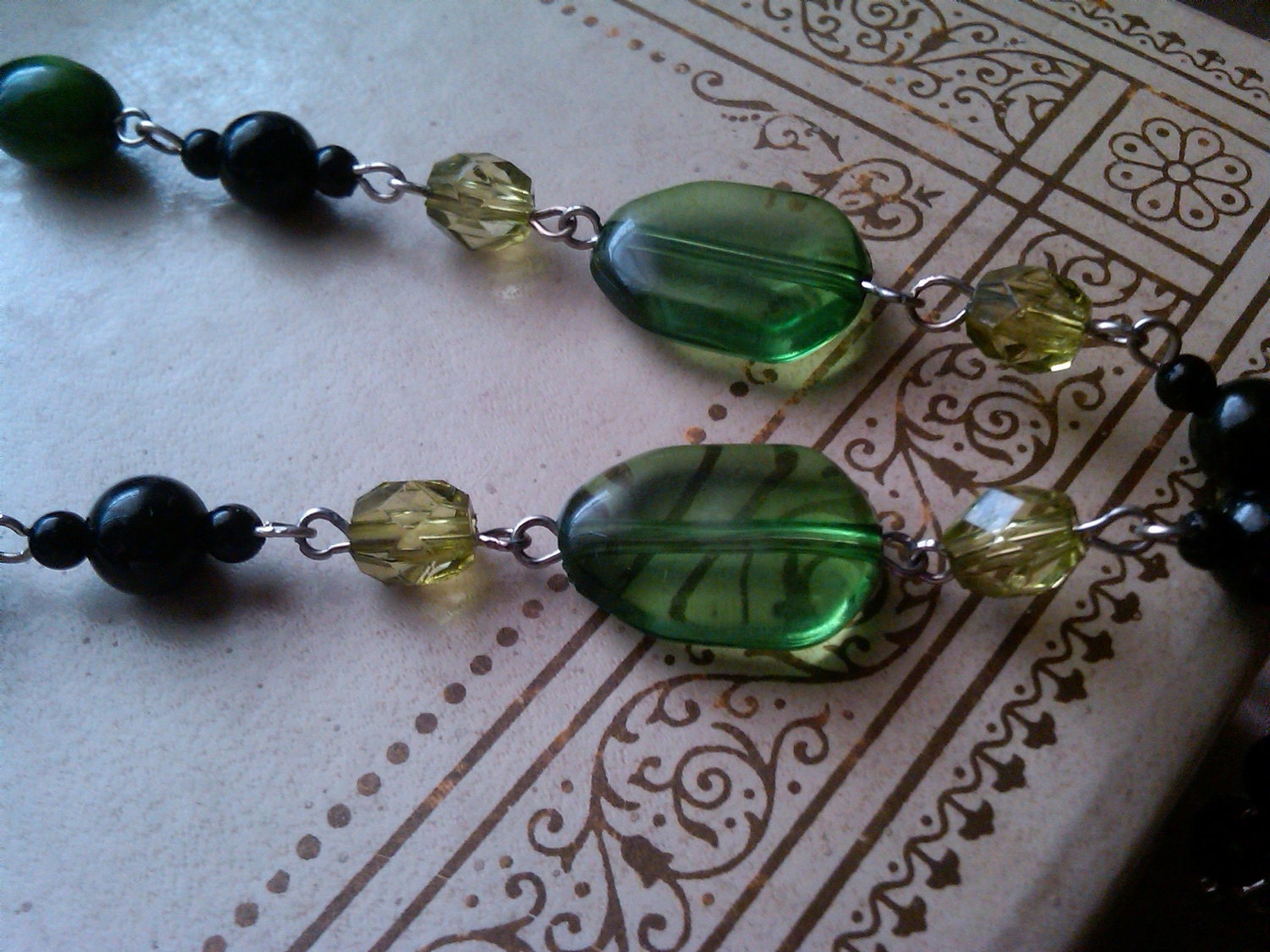 Mystic Green - Rosary Style Anhk Necklace in Greens and Blacks