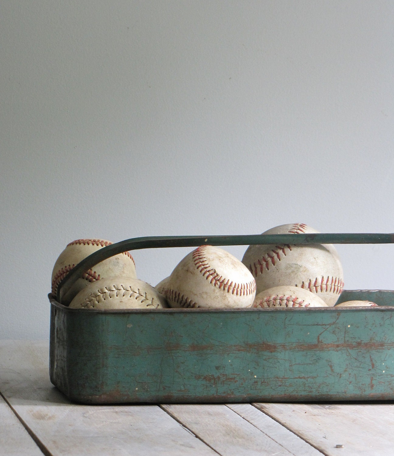 vintage industrial green metal tote