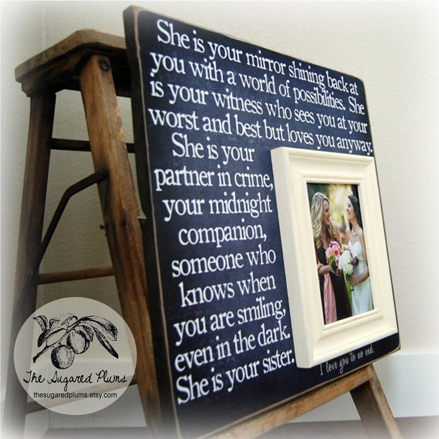 Bridesmaid Gift, Best Friend, Sister, Maid of Honor, Wedding Picture Frame16x16 SHE Is YOUR MIRROR Wedding Gift The Sugared Plums