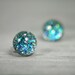 circle post earrings with opal blue sparkles - 8mm