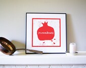 Bright Red, Graphic Rummanah (Pomegranate) Woodcut