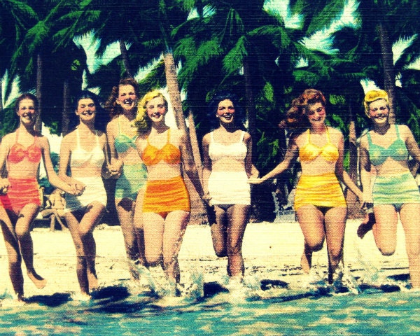 beach photograph GIRLS GIRLS GIRLS16x20 large art photograph summer babes coastal print 1940s beach lover gift Nostalgia